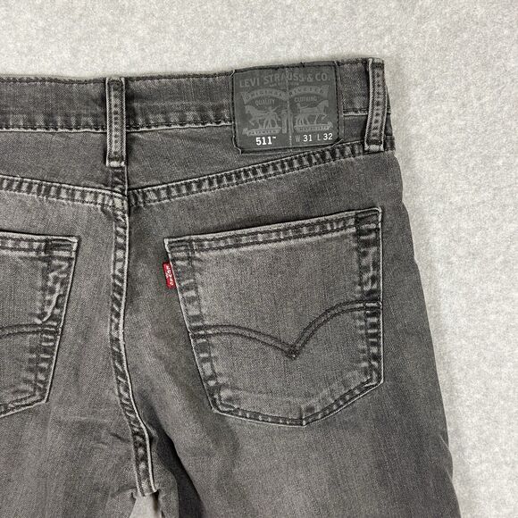 Levis 511 Jeans Mens (30x30)Black Slim Fit Low Rise Dark Wash Denim Stretch - Picture 6 of 16